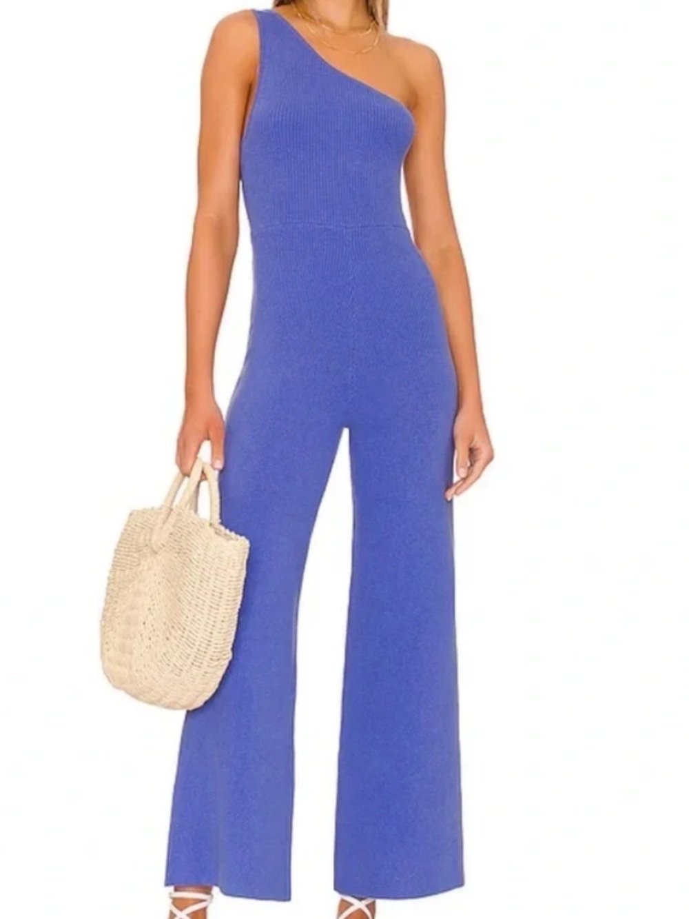 Free People One-Shoulder Wide-Leg Jumpsuit in Periwinkle